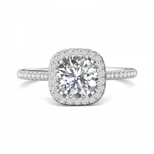 FlyerFit® 14K White Gold Micropave Halo Engagement Ring