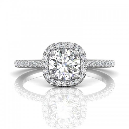 FlyerFit® 14K White Gold Micropave Halo Engagement Ring