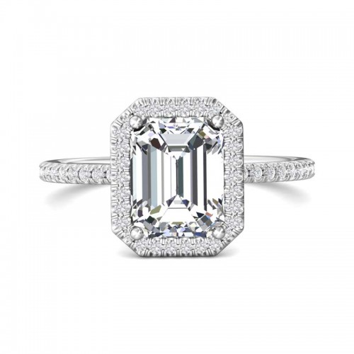 FlyerFit® 14K White Gold Micropave Halo Engagement Ring