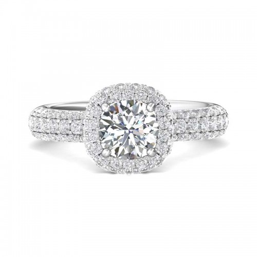 FlyerFit® 14K White Gold Micropave Halo Engagement Ring