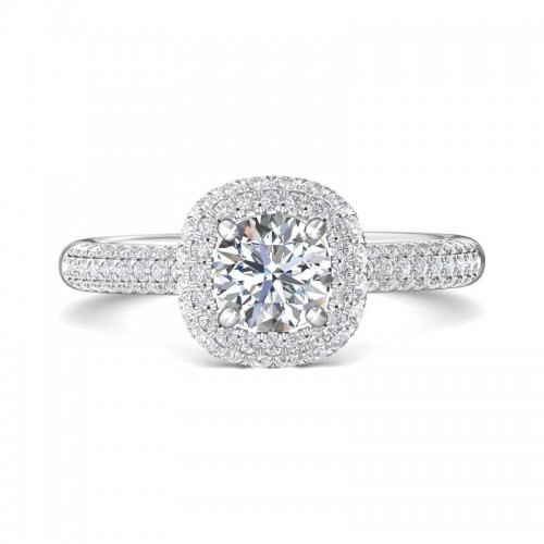 FlyerFit® 14K White Gold Micropave Halo Engagement Ring