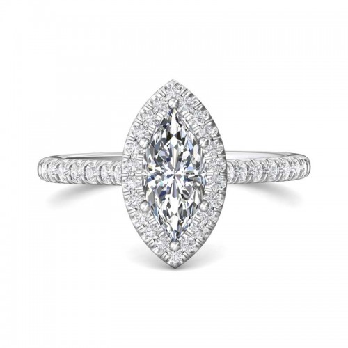 FlyerFit® 14K White Gold Micropave Halo Engagement Ring