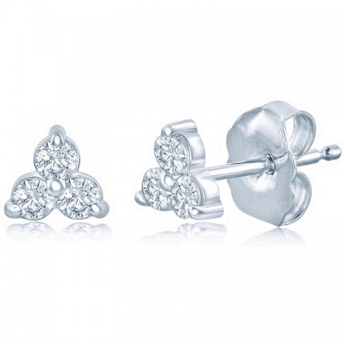 14k Diamond Three Stone Cluster Stud Earrings