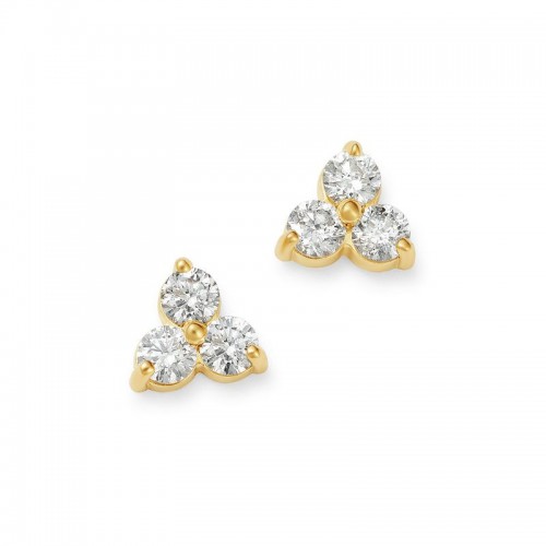14k Diamond Three Stone Cluster Stud Earrings