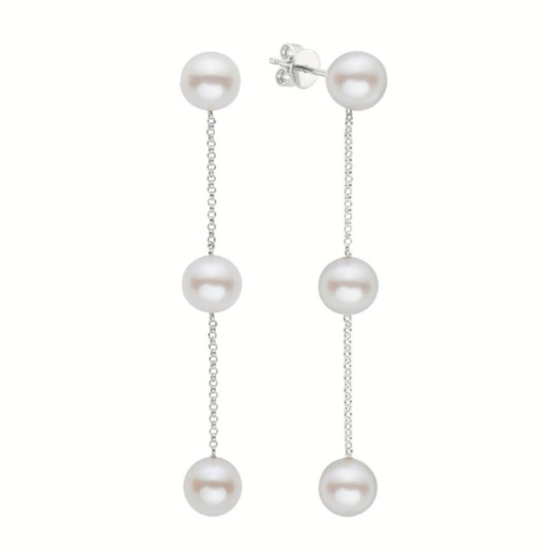 14K White Gold Freshwater Pearls Drop Earrings