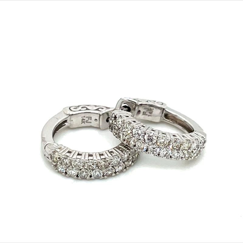 14K White Gold Two Rows Outside Only Hoop Earrings