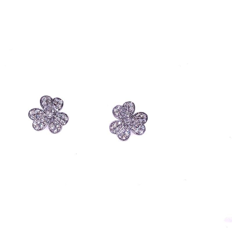 14K White Gold Diamonds Floral Pave Stud Earrings