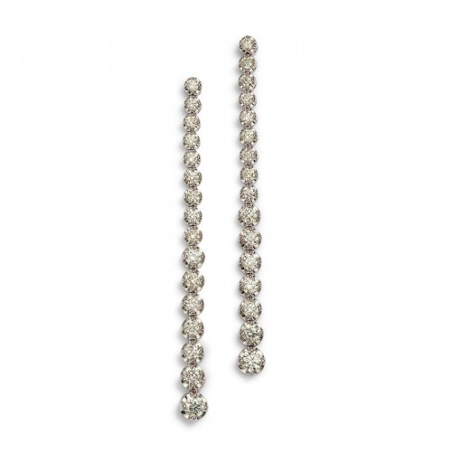 14K White Gold Diamonds Graduated Single Row Buttercup Drop Stud Earrings