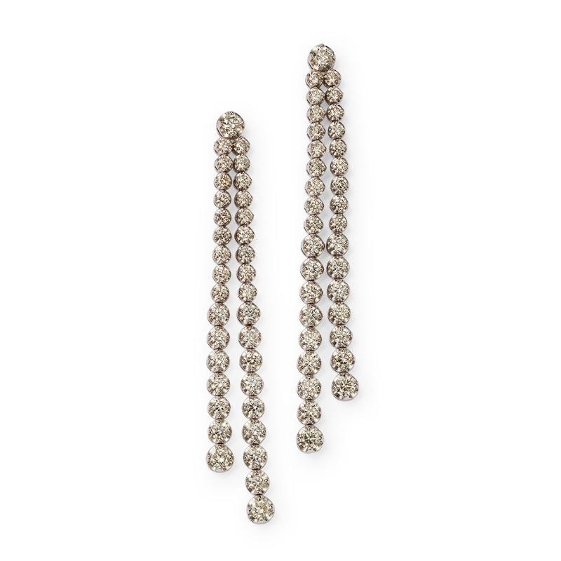 14K White Gold Graduated Double Row Stud Earrings