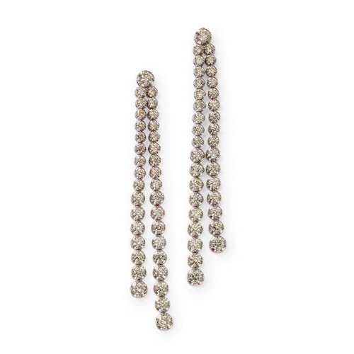 14K White Gold Graduated Double Row Stud Earrings