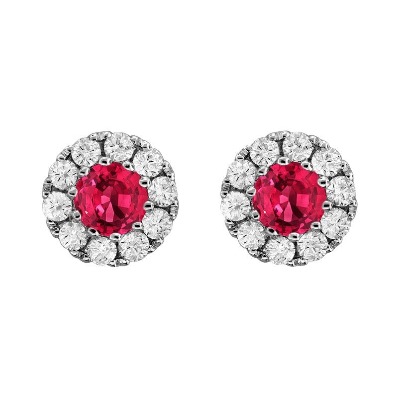18K White Gold Ruby and Diamond Halo Earrings