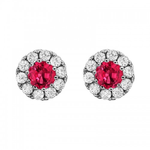 18K White Gold Ruby and Diamond Halo Earrings