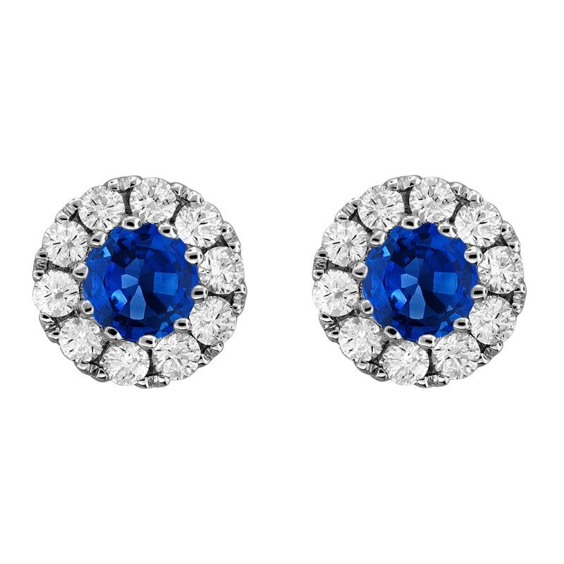 18K White Gold Sapphire and Diamond Halo Earrings