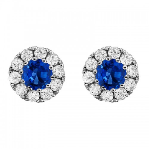 18K White Gold Sapphire and Diamond Halo Earrings
