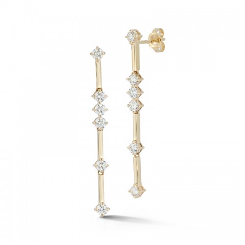 14K Yellow Gold Bar And Diamond Drop Stud Earrings