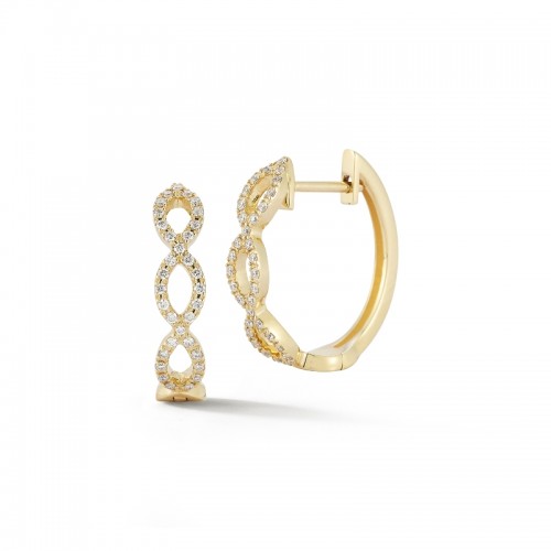 14K Yellow Gold Diamond Cross Over Huggie Earrings