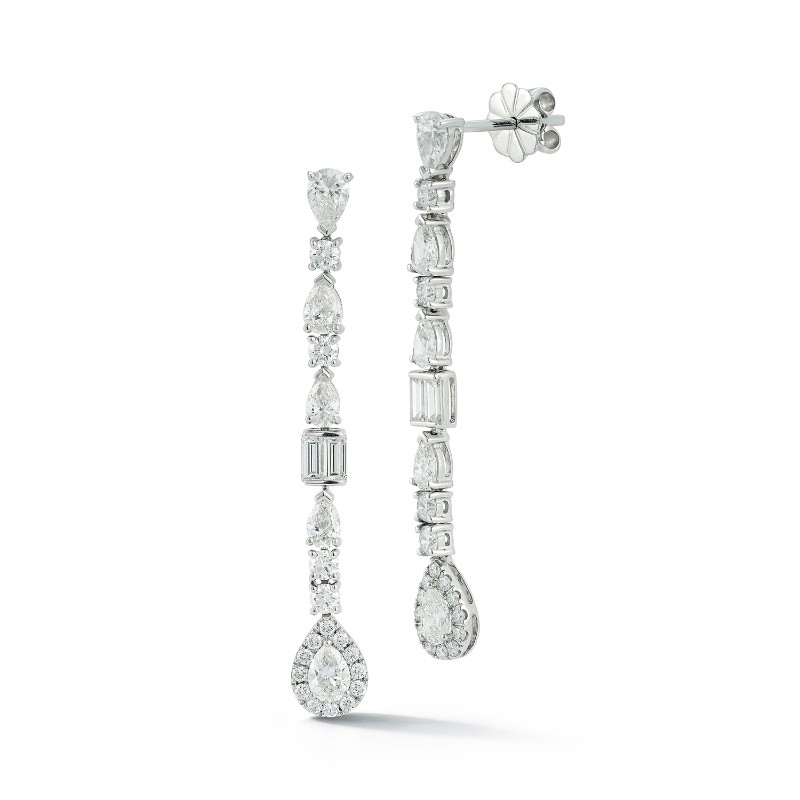 14K White Gold Multi-Shape Diamond Drop Stud Earrings