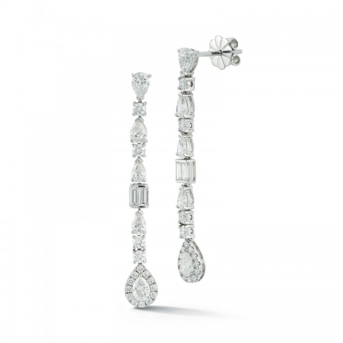 14K White Gold Multi-Shape Diamond Drop Stud Earrings