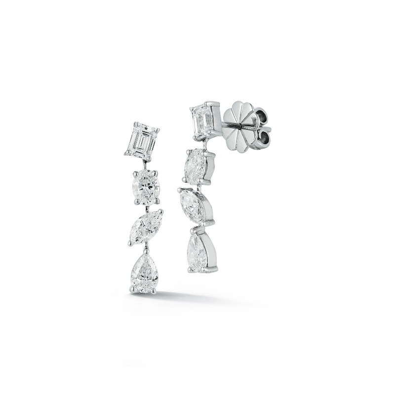 14K White Gold Mixed Shape Diamond Drop Stud Earrings