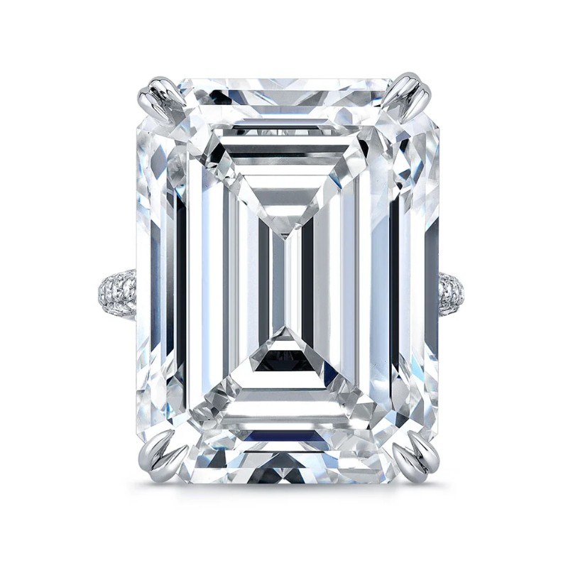 37.69 Carat Emerald Cut Diamond Ring with Pave Band