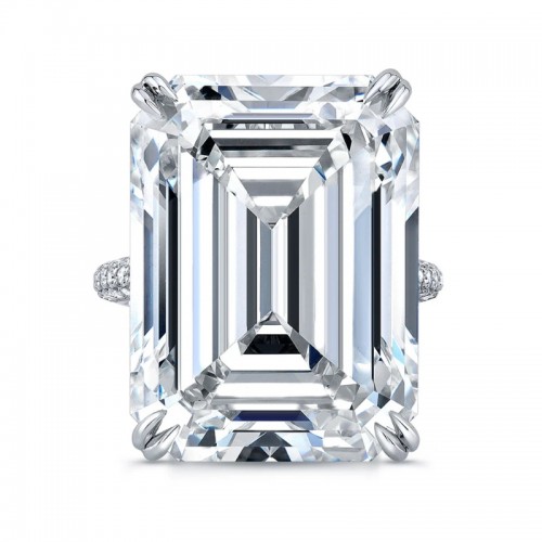 37.69 Carat Emerald Cut Diamond Ring with Pave Band