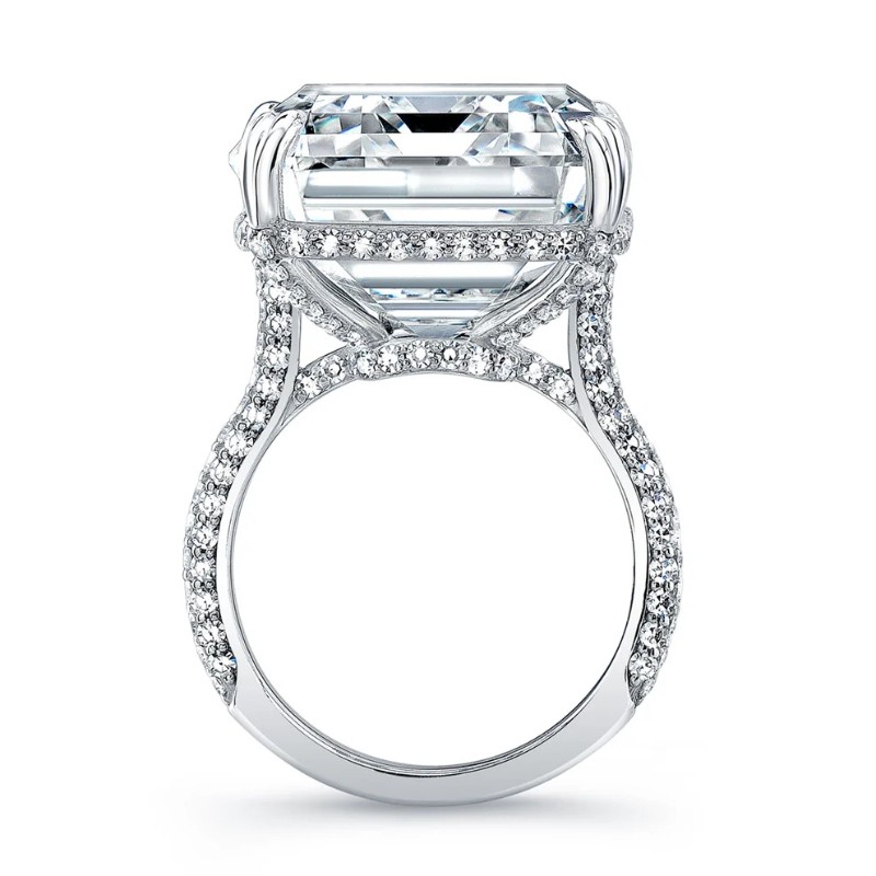37.69 Carat Emerald Cut Diamond Ring with Pave Band