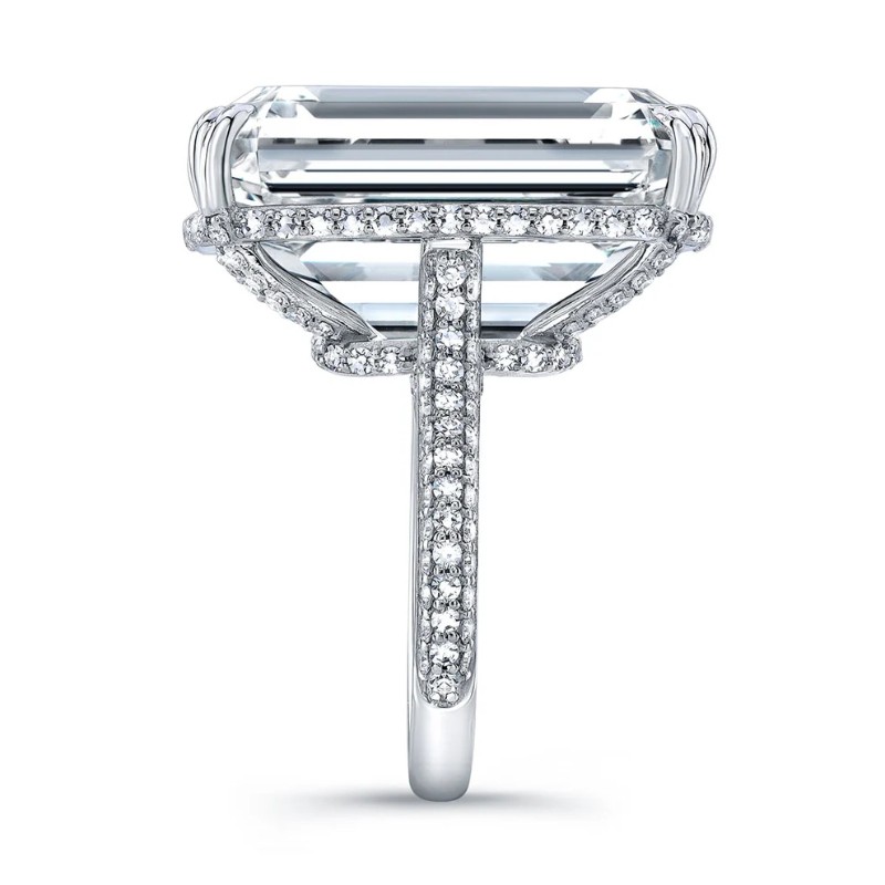 37.69 Carat Emerald Cut Diamond Ring with Pave Band