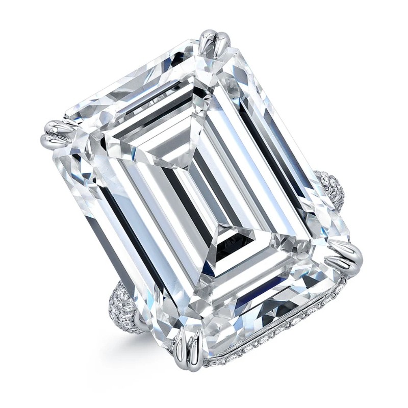 37.69 Carat Emerald Cut Diamond Ring with Pave Band
