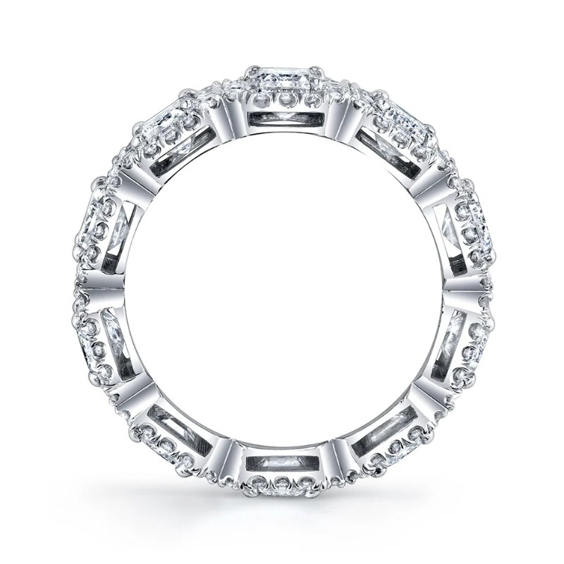 Emerald Cut Diamond Eternity Band with Pave Halo