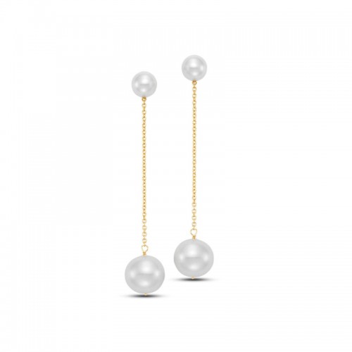 14k Freshwater Pearls Drop Chain Stud Earrings By PD Collection