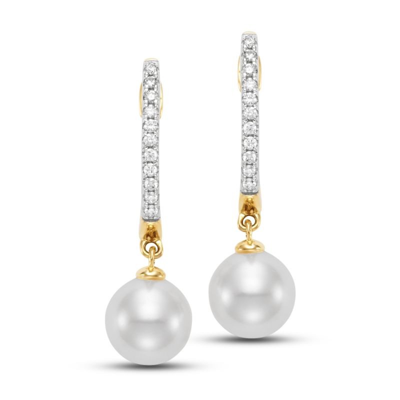 14k Diamond and Freshwater Pearl Huggies By PD Collection