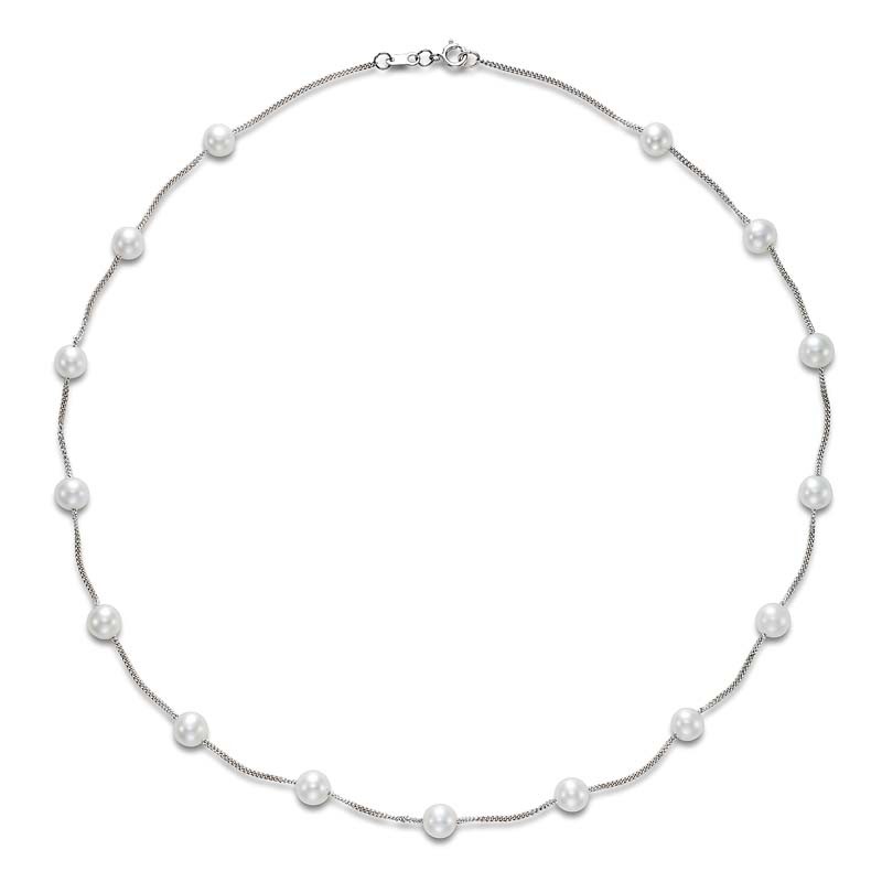 14k White Gold Tin Cup Pearl Necklace