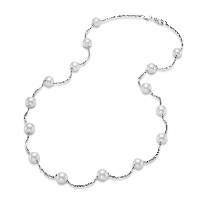 14k White Gold Tin Cup Pearl Necklace