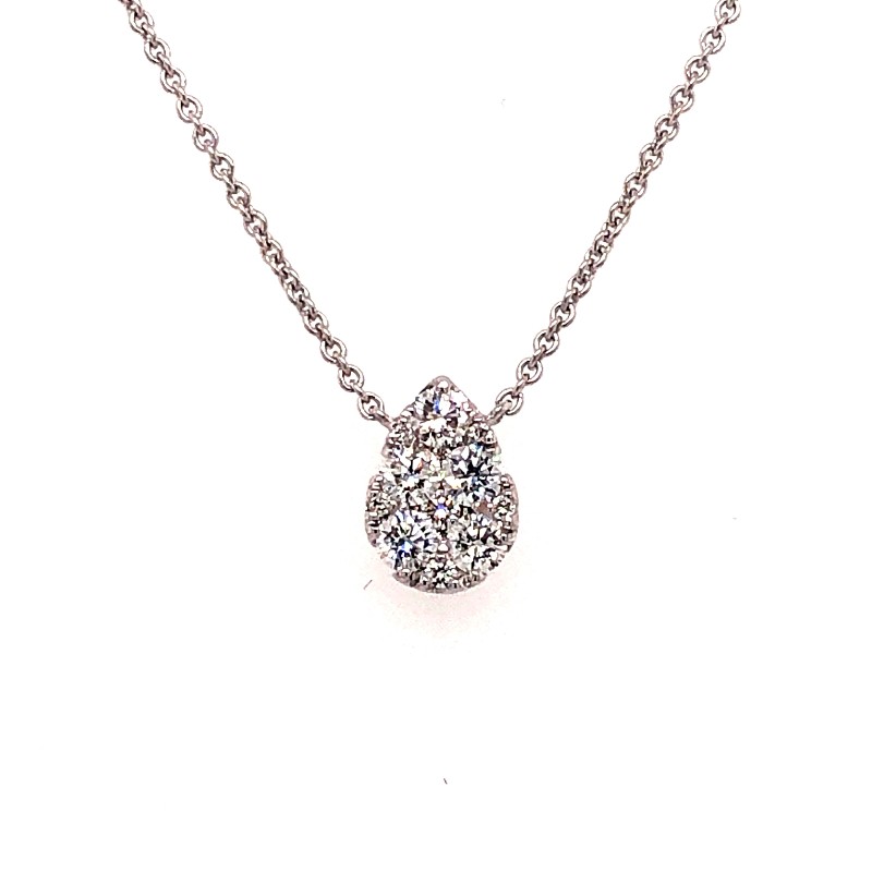 18K Pear Shape Diamond Cluster Pendant Necklace