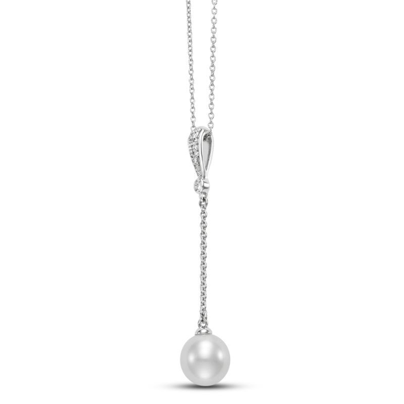 18k Diamond Pave Bail Pearl Chain Drop Pendant Necklace