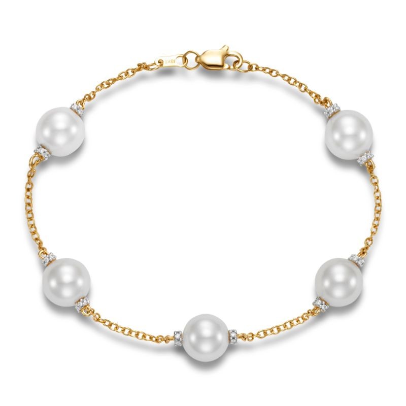 18k Diamond Rondelle Pearl Tin Cup Bracelet By PD Collection