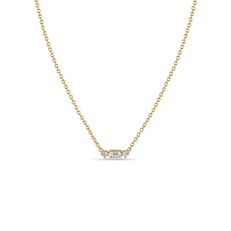 14k Diamond Baguette & 2 Prong Necklace By Zoe Chicco - PDZC-MDSN-3-D
