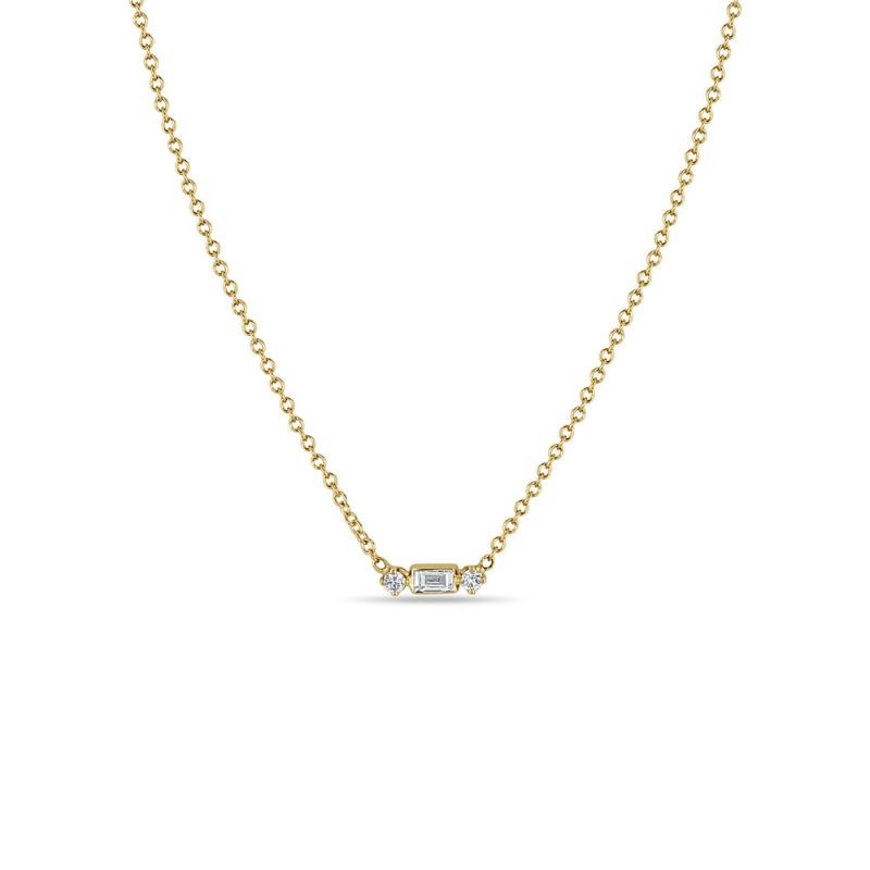 14k Diamond Baguette & 2 Prong Necklace By Zoe Chicco