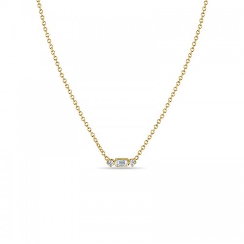 14k Diamond Baguette & 2 Prong Necklace By Zoe Chicco