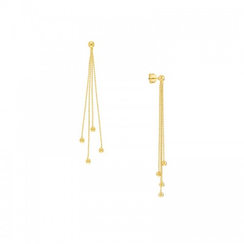 14K Yellow Gold Multi Strand Beaded Chain Earrings By PD Collection