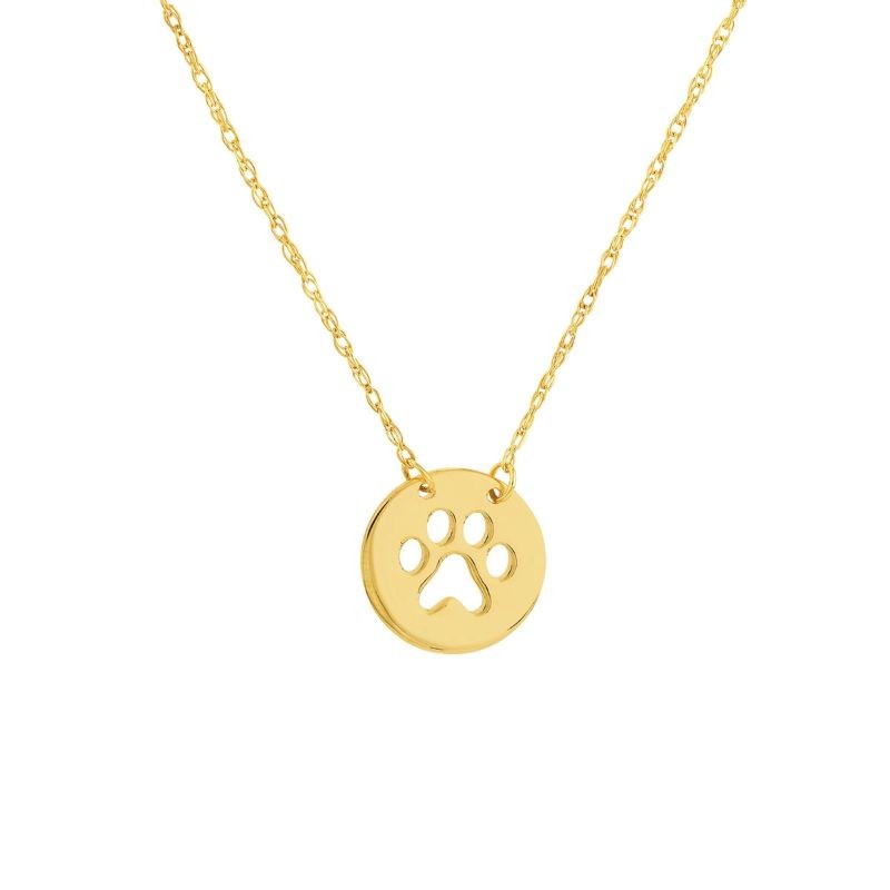 14K Yellow Gold Paw Disc Necklace By PD Collection