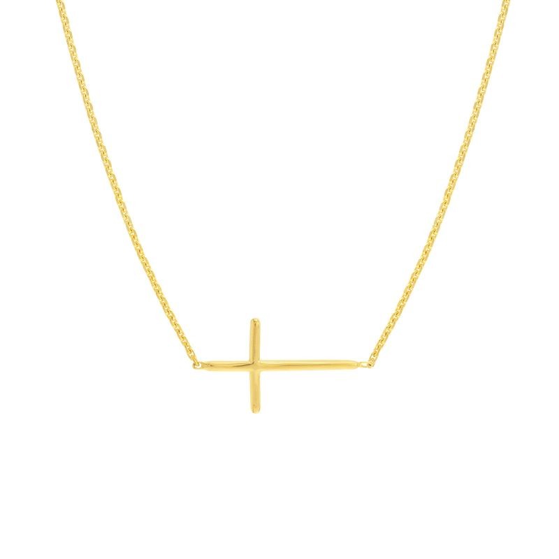 14K Yellow Gold Sideways Mini Cross Necklace By PD Collection