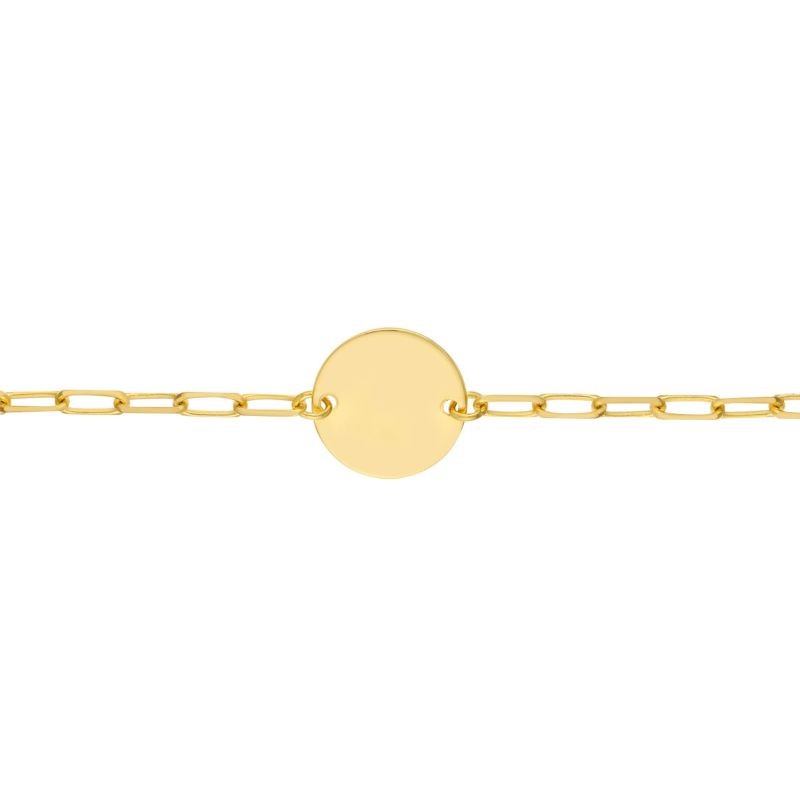 14K Yellow Gold Kids Paperclip Bracelet With Disc Charm By PD Collection