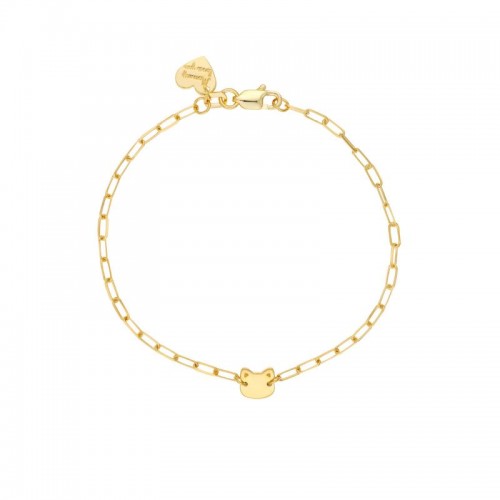 14K Yellow Gold Kid's Paperclip Bracelet With Cat Charm By PD Collection