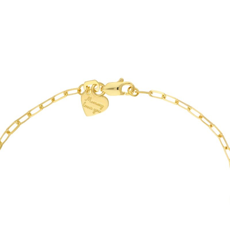 14K Yellow Gold Kids Paper Clip Chain With Paw Disk Bracelet