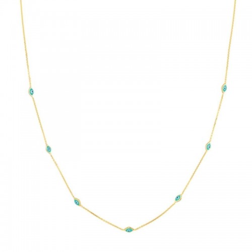 14K Yellow Gold Light Blue Evil Eye Necklace