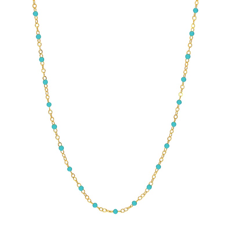 14K Yellow Gold Turquoise Enamel Bead Necklace