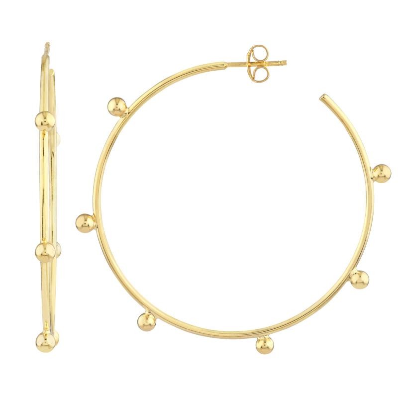 14K Yellow Gold Round Beaded Post Hoop Earrings By PD Collection