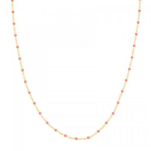 14K Yellow Gold Baby Pink Enamel Bead Necklace By PD Collection