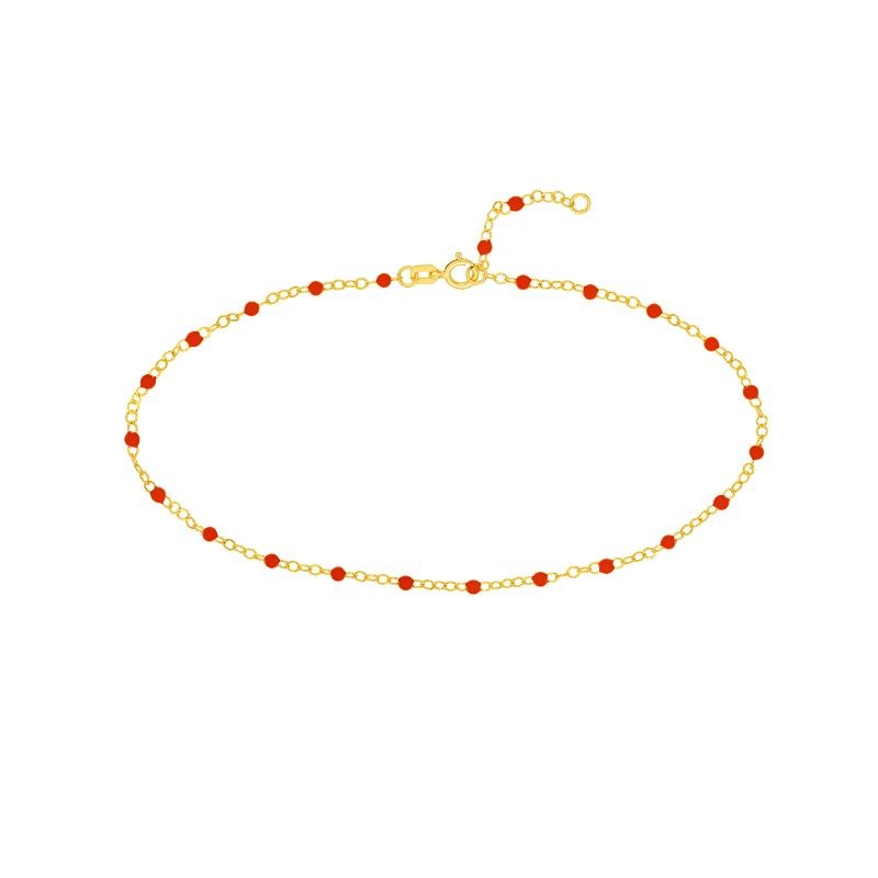 14K Yellow Gold Red Emamel Beads On A Piatto Chain Necklace